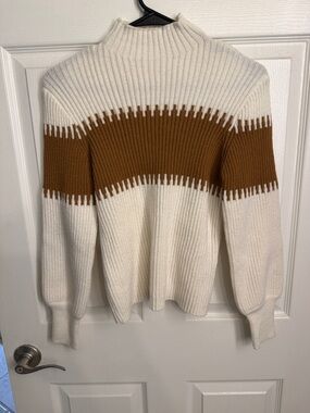 SHEIN Cream and Brown Ribbed Mock Neck Sweater